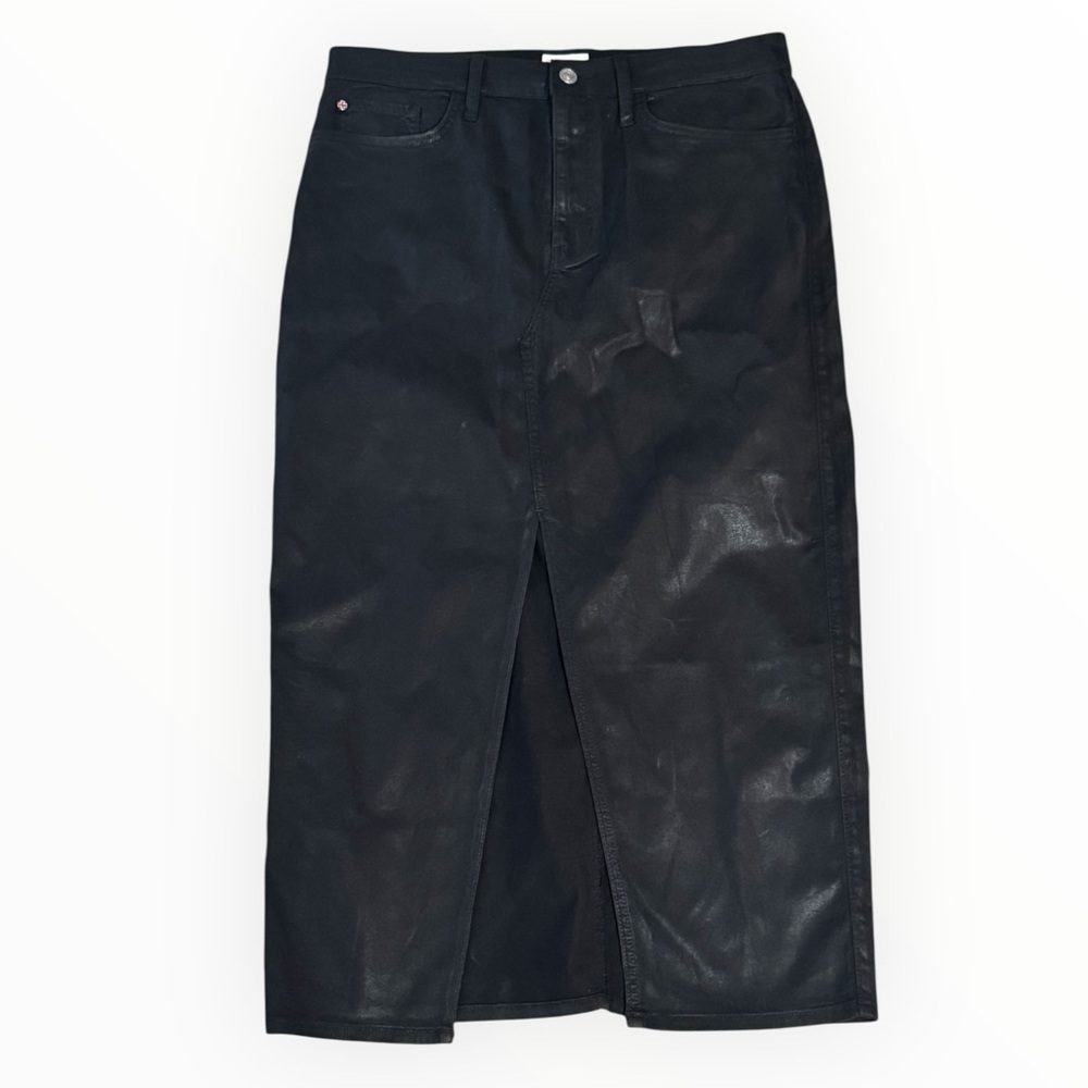 HUDSON Fashion Skirt Black Coated Denim Jeans Midi Skirt Waxed 32 Long Slit Sexy - Picture 2 of 9